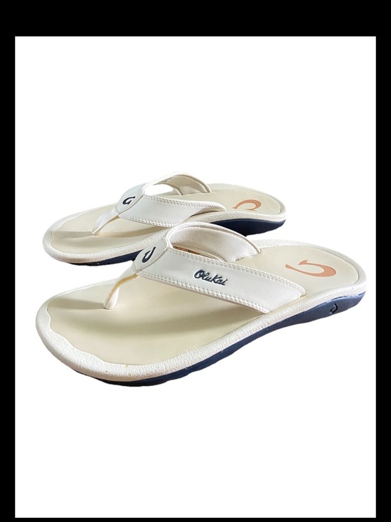 Olukai ohana mens White leather Navy Flip Flop Sandals 9